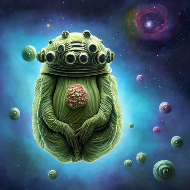 Image similar to a highly detailed tardigrade, it has a beautiful unconventional face, floating through deep space, elegant, hyperrealistic, digital painting, artstation, realism, concept art, pop, smooth, mythological, sharp focus, qualia, illustration, art by mark ryden 3 d 8 k ultra detailed