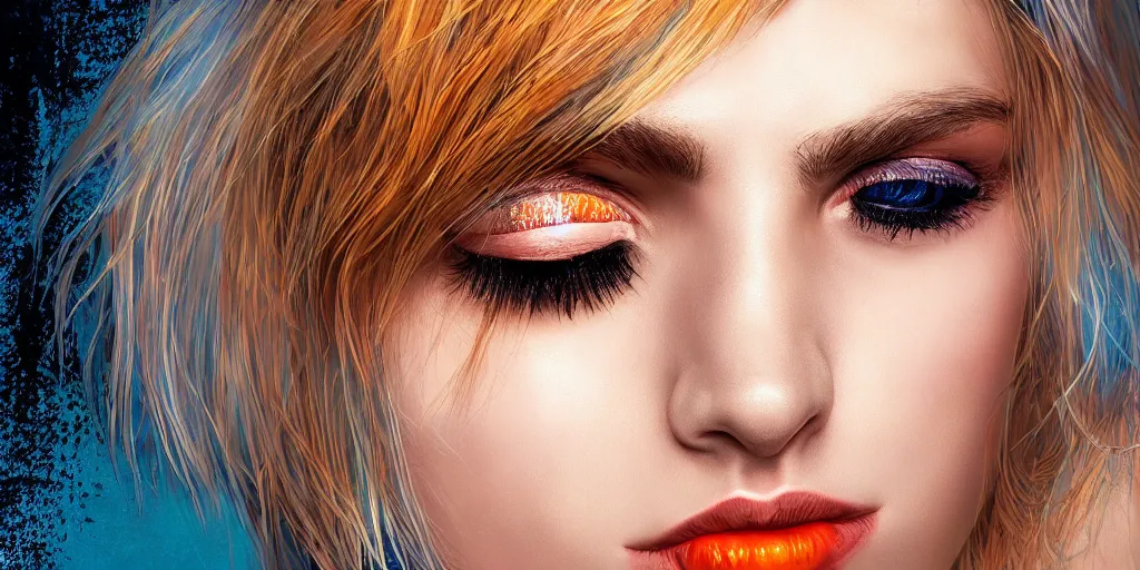 Prompt: extremely beautiful blonde young man with hyperealistic glossy eyes, digital art, colourful background seductive.