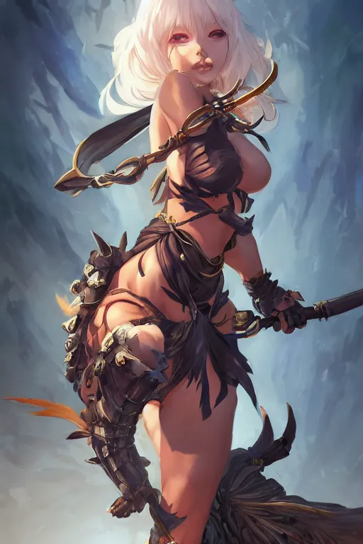 Image similar to ORC girl in a blade and soul spinoff artbook rendered by the artist Hyung tae Kim, Jiyun Chae, Lê Long, Joe Madureira, trending on Artstation by Hyung tae Kim, artbook, Stanley Artgerm Lau, WLOP, Rossdraws , James Gurney