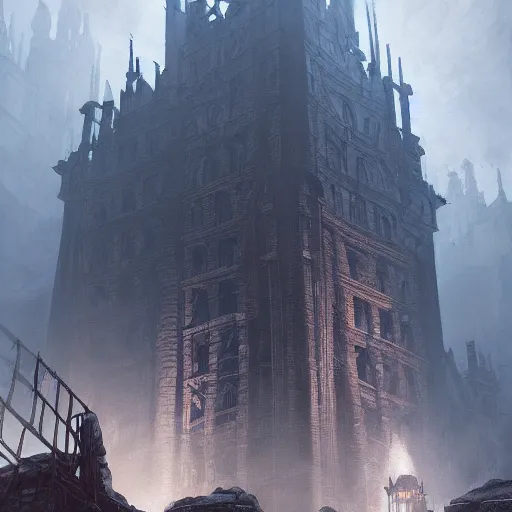 Image similar to a beautiful painting of a dark souls building by pablo dominguez, in style of digital art, mystic, detailed, sharp focus, soft light, octane render, ray tracing, trending on artstation