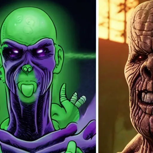 Image similar to vecna vs thanos in stranger things, realistic