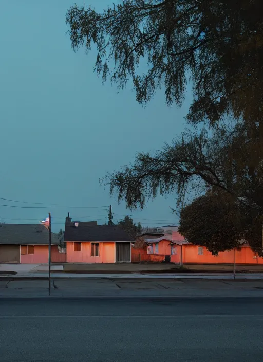 Prompt: a detailed photographic render of a 1 9 6 0 s american neighborhood during blue hour by todd hido, photoreal, 4 k, mist, rule of thirds