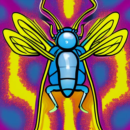 Image similar to human man that resembles a wasp morh in surreal sketch style, blue and yellow gradient, noise, ultrafine detail, hd 8k, logo illustration