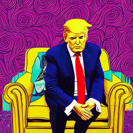 Image similar to the portrait donald trump, an ultrafine detailed illustration by james jean, intricate linework, bright colors, behance contest winner, vanitas, angular, altermodern, unreal engine 5 highly rendered, global illumination, radiant light, detailed and intricate environment