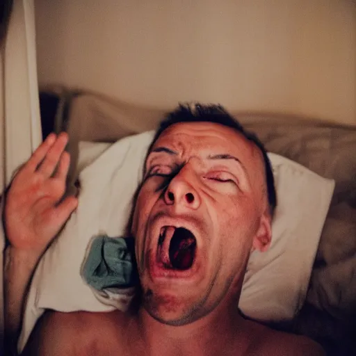 Image similar to a strange loud man is shouting in your face when you just wake up, 3 5 mm