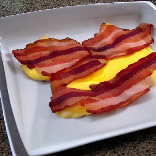 Prompt: airplanes made out of bacon, egg, and cheese