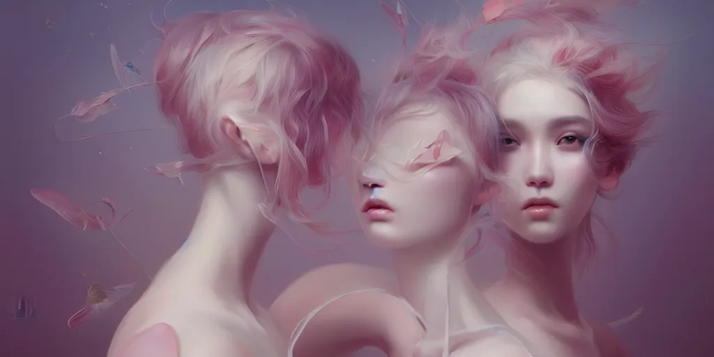 Image similar to breathtaking delicate detailed concept art painting creature, by hsiao - ron cheng, bizarre compositions, exquisite detail, pastel colors, ornate background, 8 k