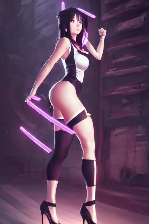 Prompt: 8 k photo of tifa lockhart, tight dress, stockings, stilettos, centered full body, highly detailed, featured on deviantart, neon lighting, artgerm, greg rutkowski, wlop, ilya kushinov, rossdraws