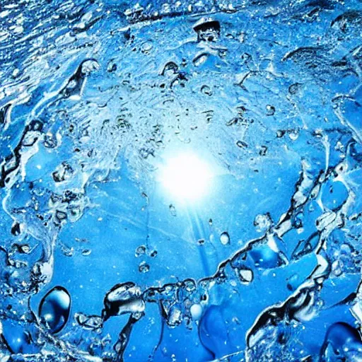 Image similar to calice d'onice il cui stelo sono due mai intrecciate, dentro al calice acqua azzurra, la luce proviene dall'alto e si riflette nell'acqua