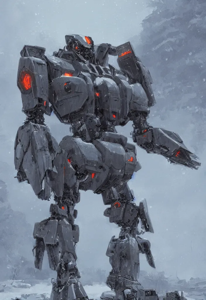 Image similar to Digital Art of a 1914 Mecha in the snow, Rozalski, trending on artstation