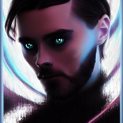 Prompt: A portrait of Jared Leto, Tron art, art by greg rutkowski, matte painting, trending on artstation