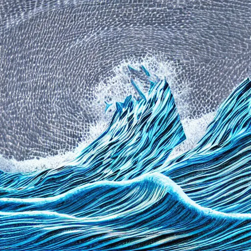 Image similar to sculpture of the number four, tsunami background, dramatic, digital art