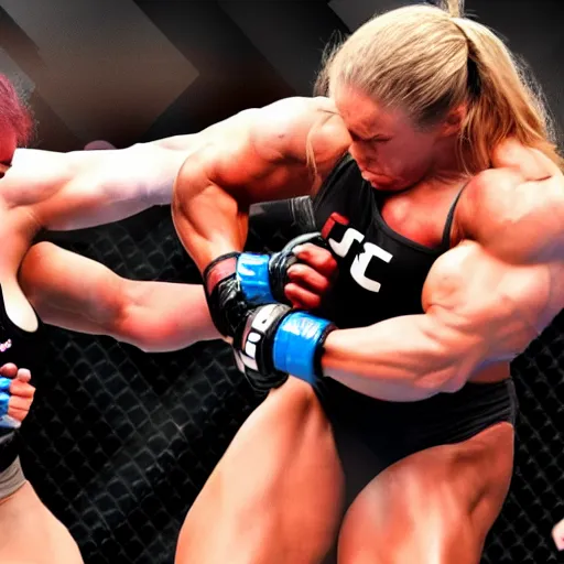 Image similar to transgender muscular woman beating up woman in ufc