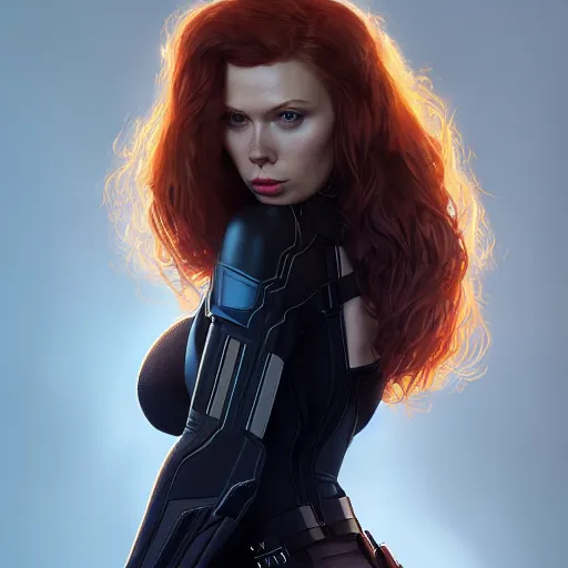 Image similar to Ewa Sonnet as black widow, au naturel, hyper detailed, digital art, trending in artstation, cinematic lighting, studio quality, smooth render, unreal engine 5 rendered, octane rendered, art style by klimt and nixeu and ian sprigger and wlop and krenz cushart