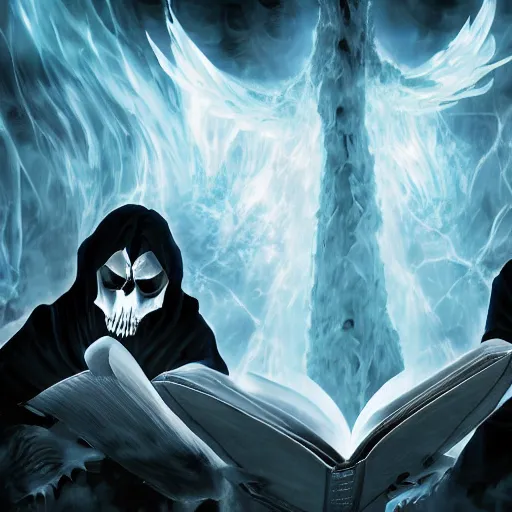 Image similar to soul reapers reading books, high definition, 16k resolution, concept art, digital art