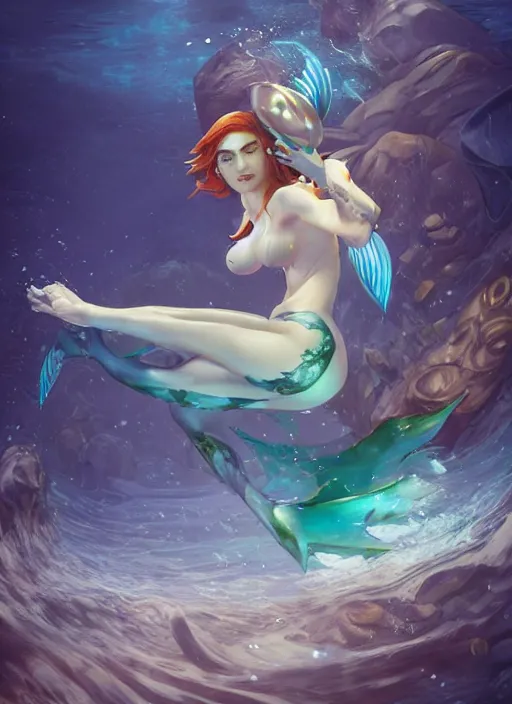 Image similar to nami the siren, from league of legends, au naturel, swimming underwater, green skin, hyper detailed, digital art, trending in artstation, cinematic lighting, studio quality, smooth render, unreal engine 5 rendered, octane rendered, art style by klimt and nixeu and ian sprigger and wlop and krenz cushart