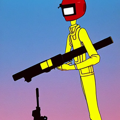 Prompt: canti from flcl anime holding a valorant style sniper rifle.