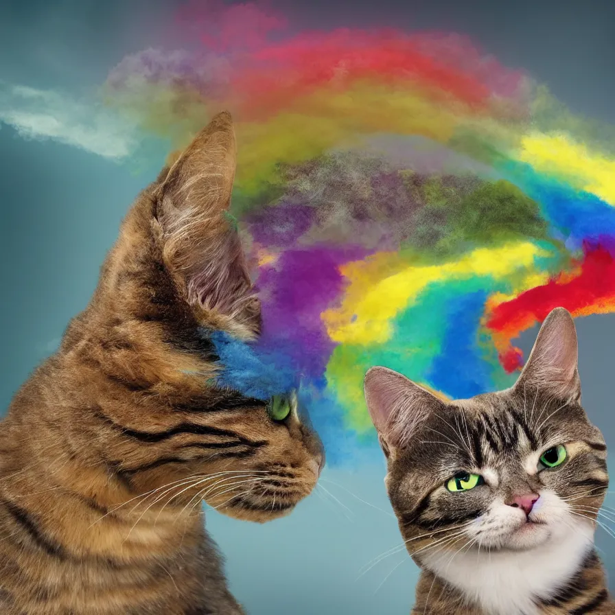 Image similar to a Rainbow cat ready to catch a mouse, ultra realistic, 8K