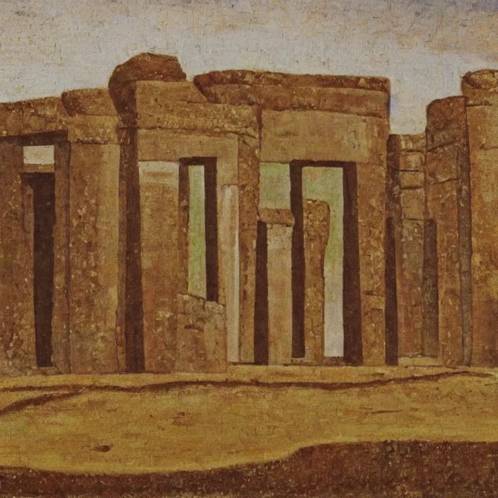 Prompt: a building in a serene landscape, ancient sumer painting