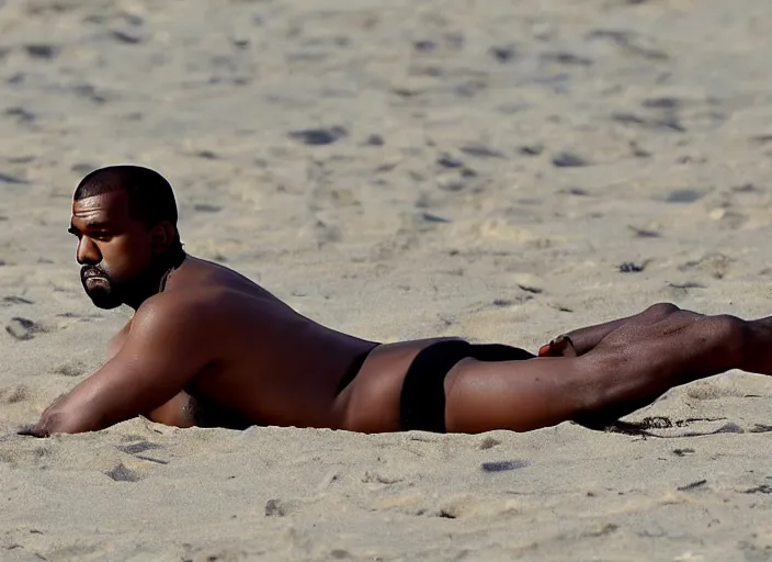 Image similar to kanye west sunbathing at the beach of miami