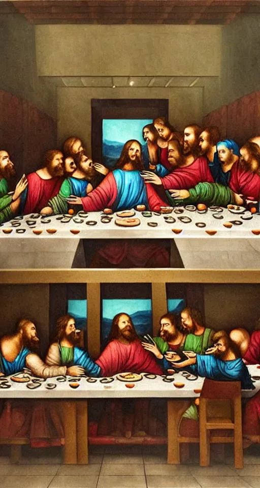 Image similar to the last supper at mcdonalds