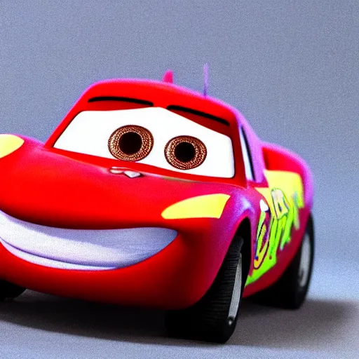 Image similar to black lightning mcqueen, claymation, 8 k, cgosociety,