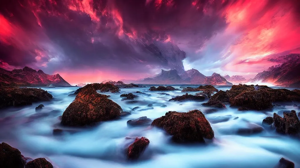 Image similar to amazing landscape photo of a molecule by marc adamus, beautiful dramatic lighting