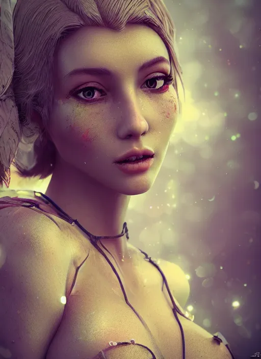 Image similar to Female, Fantasy, Bokeh, Ethereal, Aesthetic, by NIXEU, Trending on ArtStation, Octane Render