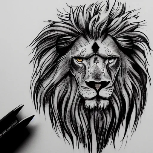Prompt: Death stranding lion beast, tattoo ink sketch isolated on white background, highly detailed
