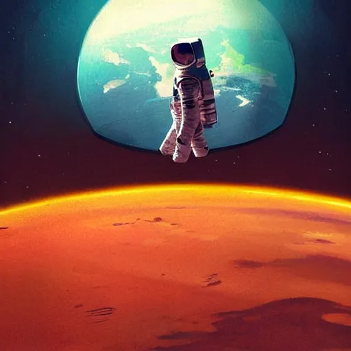 Image similar to futurism pop art of an astronaut watching earth from the moon, by greg rutkowski