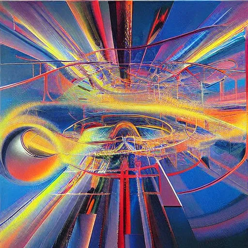 Image similar to abstract art representing momentum, oil painting by john berkey and gabriel dawe, masterwork