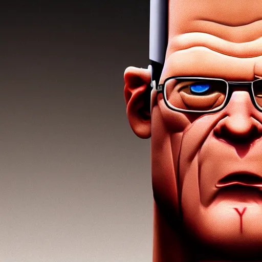 Image similar to hyper realistic, beautiful moody lighting, extreme emotions, caricature, soft, portrait of a very angry Hank Hill, 3d depth