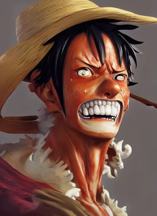 Image similar to a professional digital art of luffy, concept art, sharp detail, smooth render, art style by Ruan Jia and Mandy Jurgens and Ian Spriggs and William-Adolphe Bouguerea