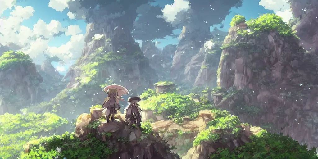 Image similar to made in abyss landscape style