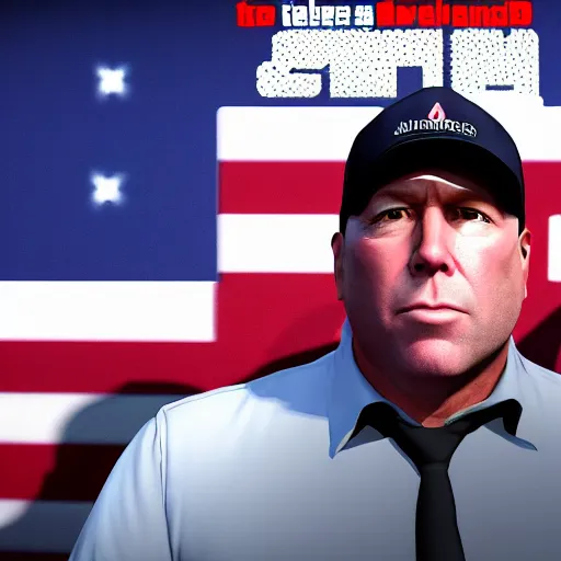 Prompt: alex jones as a GTA style character on a loading screen, 4k, high detail, high-resolution photograph, professional photography, ultra-detail