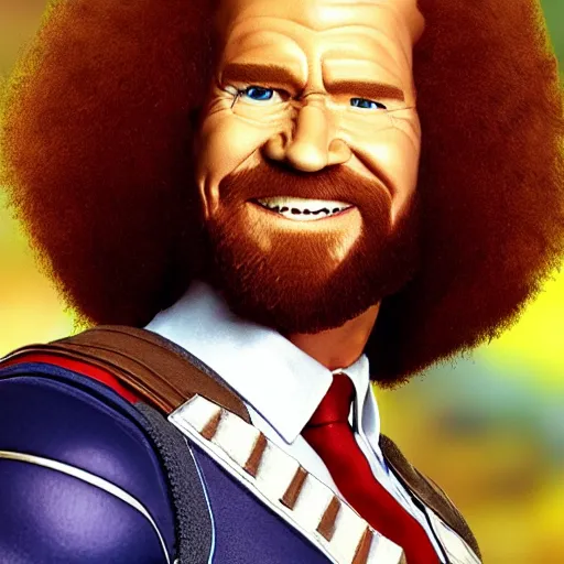 Image similar to Bob Ross as Captain America