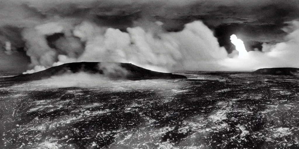 Image similar to A sebastiao salgado photograph of an Icelandic volcano violently erupting into space, a single stream of lava launching into the sky, the lava becomes lightning