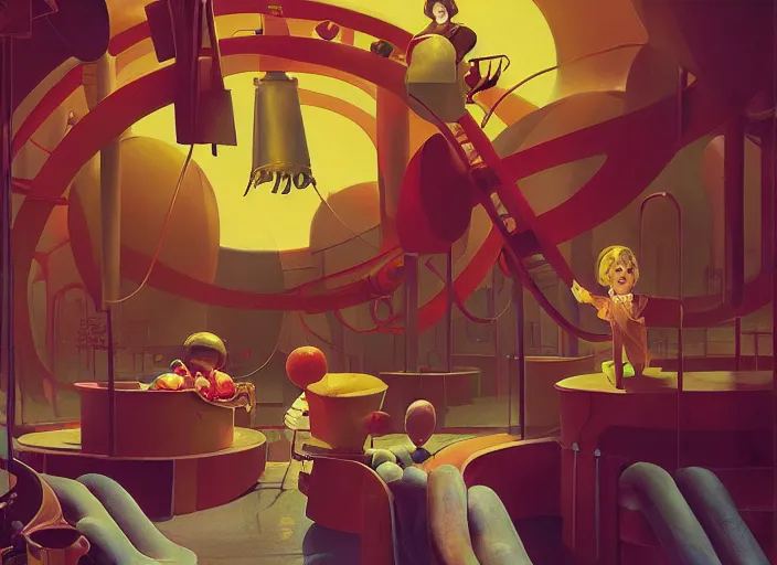 Image similar to film still of Willy Wonka's and the Chocolate Factory 1971 artwork made by Sergey Kolesov