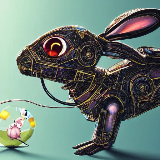 Image similar to rabbit robot, digital art, pokemon card, pokemon card, product - view, 2 - dimensional, 2 d, 4 k, insanely detailed and intricate, hypermaximalist, elegant, ornate, hyper realistic, super detailed