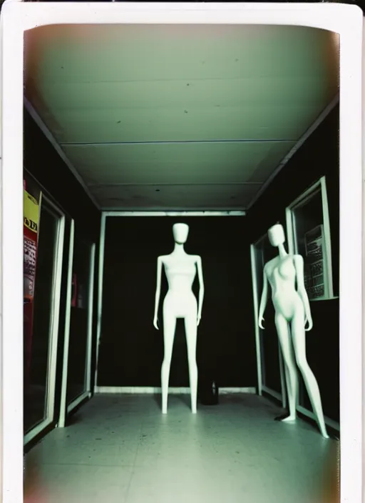 Image similar to polaroid photograph of the inside of an empty convenience store, liminal space, lonely, mannequins, black mold, 3 5 mm, raw, unedited, 8 k, hd, the fifth element