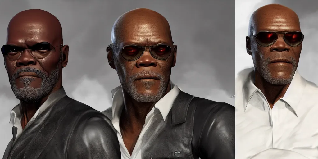 Image similar to highly detailed full - body samuel l jackson and john travolta, perfect symmetrical eyes, by eddie mendoza and tyler edlin, 8 k resolution