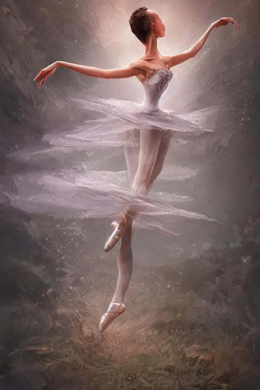 Image similar to prima ballerina, gorgeous, ethereal, intricate, elegant, volumetric lighting, nature scenery, digital painting, highly detailed, artstation, sharp focus, illustration, concept art, clive barker