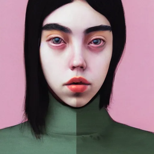 Image similar to a masterpiece portrait photo of a beautiful young woman who looks like a korean billie eilish, symmetrical face