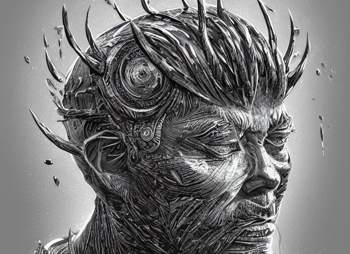 Image similar to highly detailed realistic hammered nails in a stupid head, pain, light effect, hyper detailed, intricate, elegant, highly detailed, digital painting, artstation, concept art, matte, sharp focus, illustration, by dan mumford, yusuke murata, makoto shinkai, ross tran