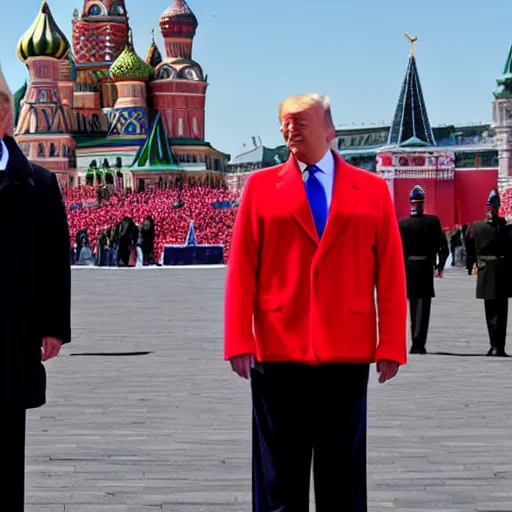 Prompt: Donald Trump visits red square