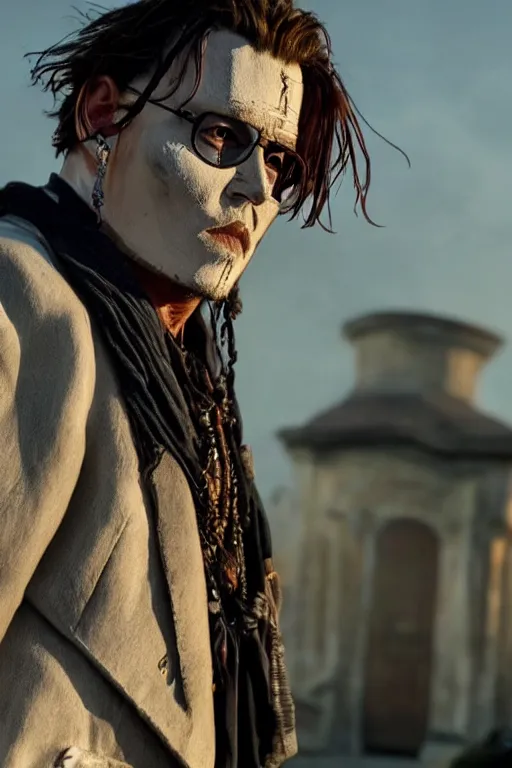 Image similar to johnny depp as the mask, 8 k, hdr, great light, by greg rutkowski and annie leibowitz