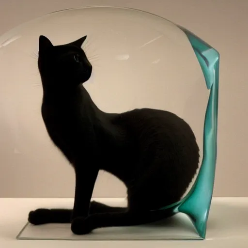 Prompt: a cat made of glass,