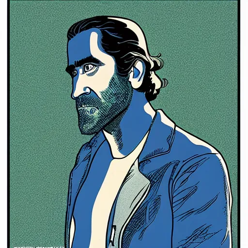 Image similar to jake gyllenhaal retro minimalist portrait by jean giraud, moebius starwatcher comic, 8 k