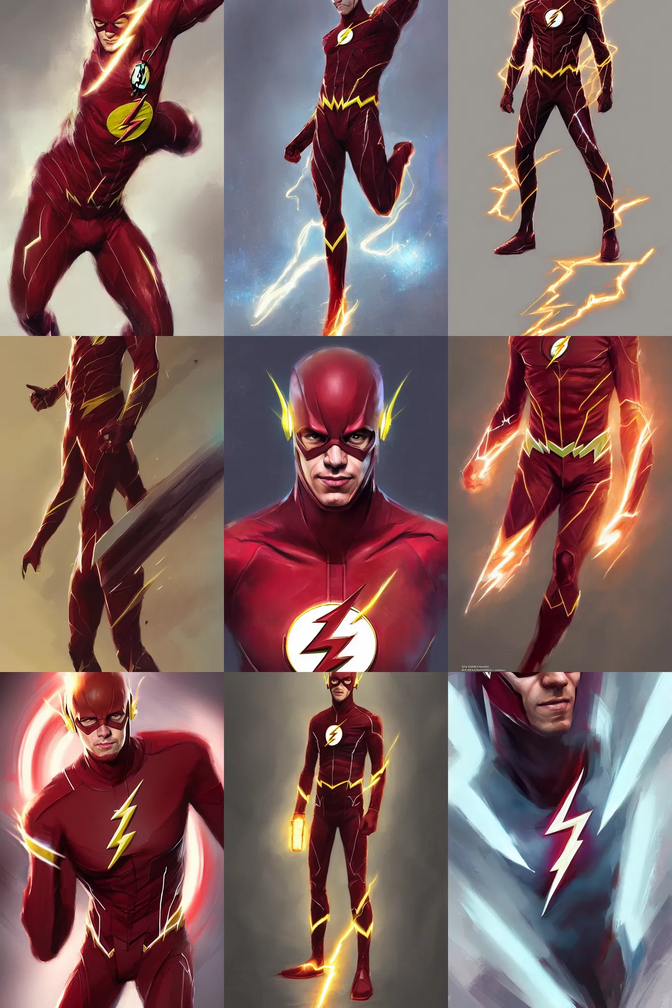 Prompt: full length portrait of the flash from dc by greg rutkowski, highly detailed, portrait, scifi, digital painting, artstation, concept art, smooth, sharp focc