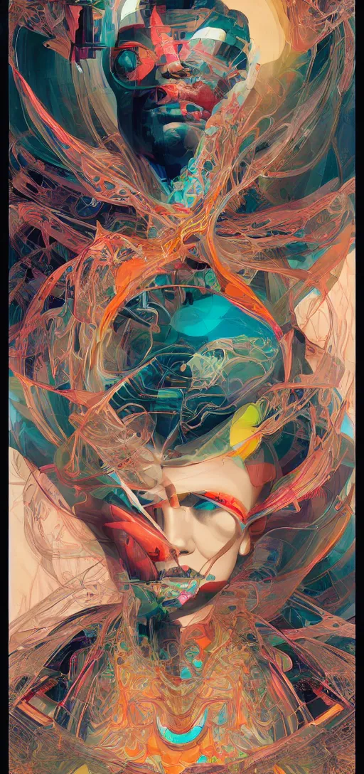 Image similar to tristan eaton, victo ngai, peter mohrbacher, artgerm portrait of a math fractal computer intelligence